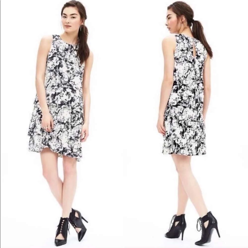 Banana Republic Tiered Black & White Splatter Dress